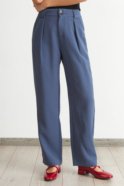 Pantalón Recto Con Pinza Azul