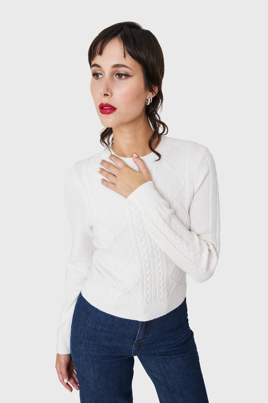 Sweater Punto Trenzado Blanco