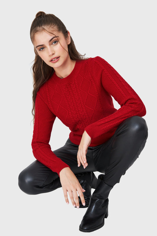 Sweater Punto Trenzado Rojo