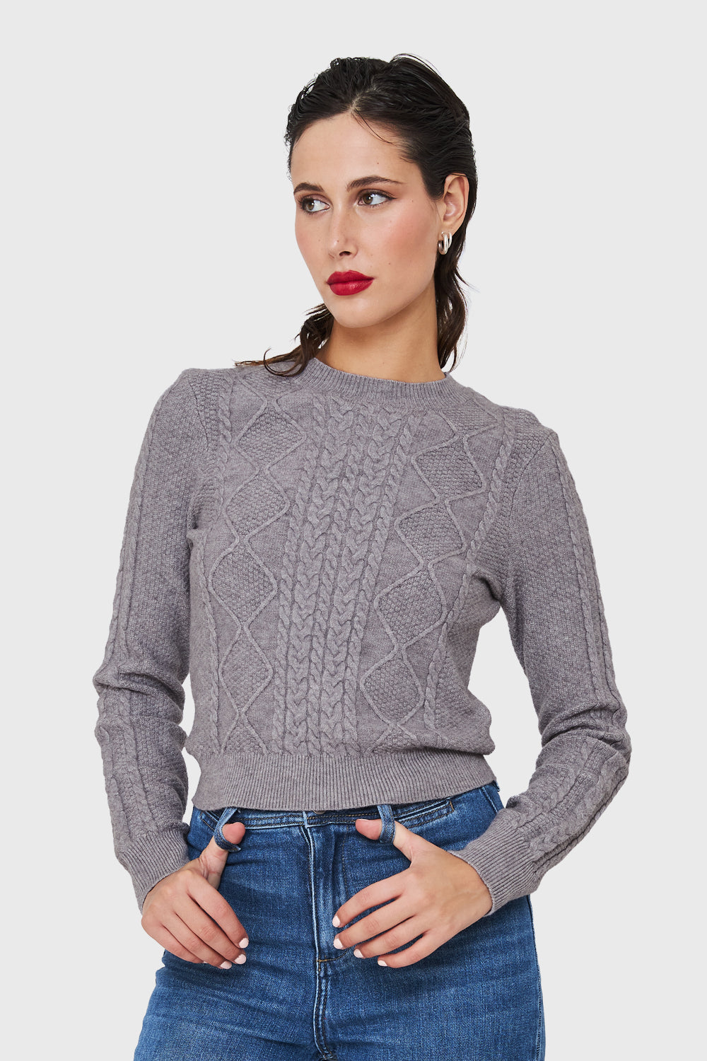 Sweater Punto Trenzado Gris