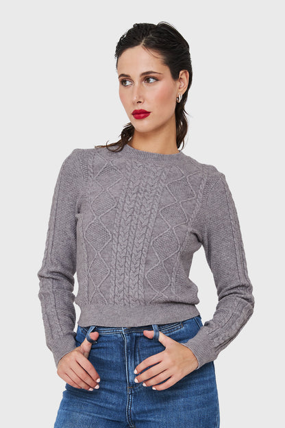 Sweater Punto Trenzado Gris