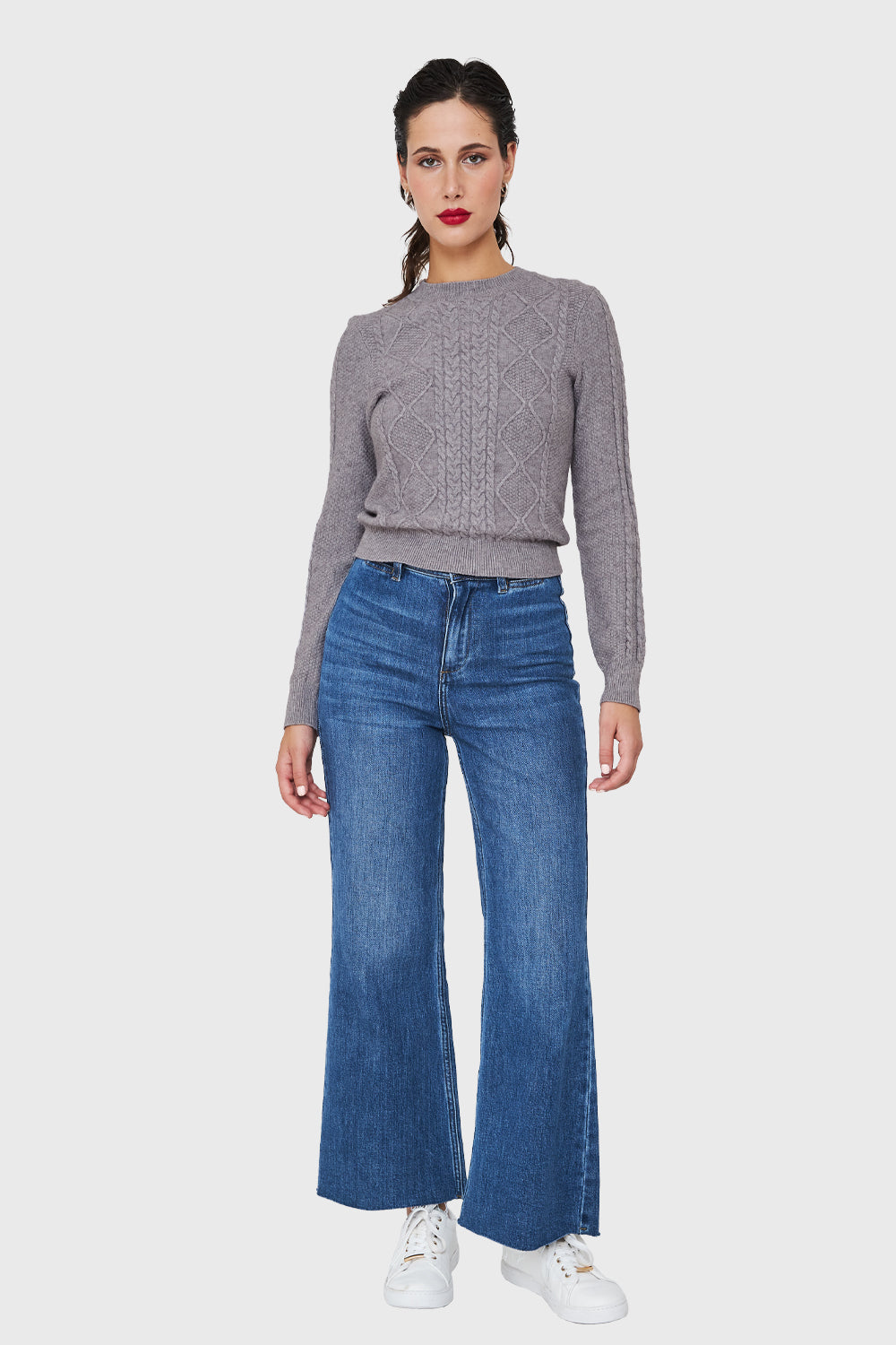 Sweater Punto Trenzado Gris