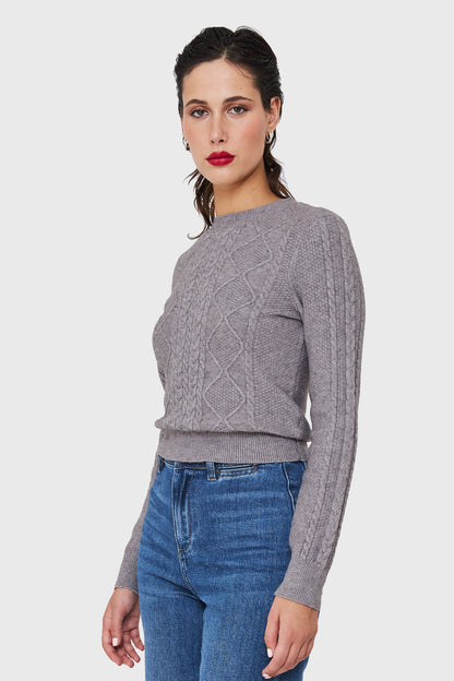 Sweater Punto Trenzado Gris