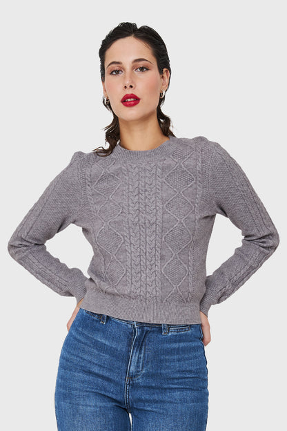 Sweater Punto Trenzado Gris