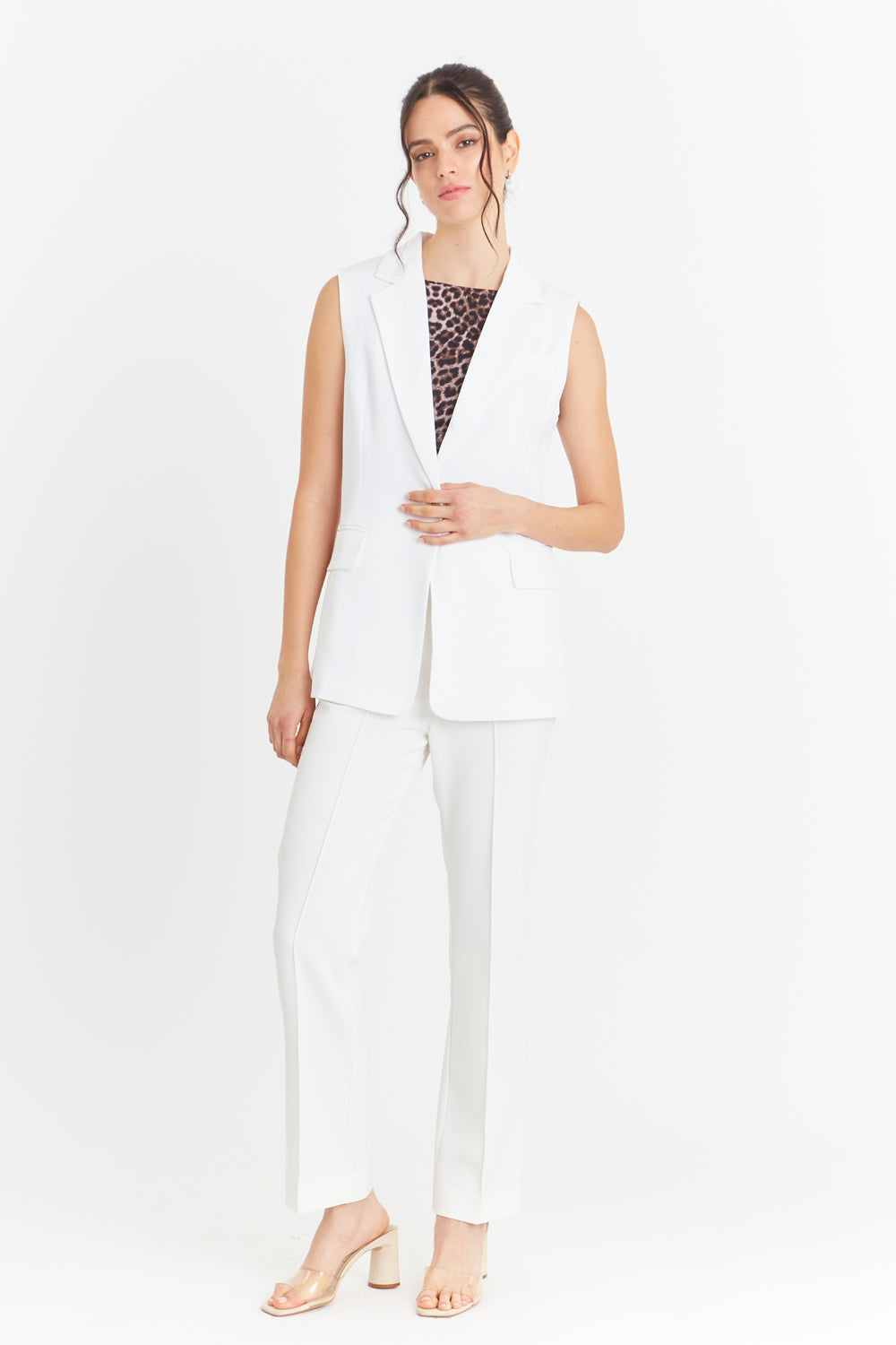 Blazer Sin Mangas Bolsillos Blanco