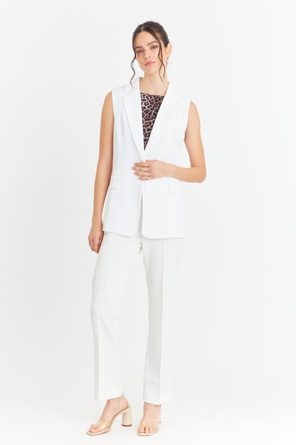 Blazer Sin Mangas Bolsillos Blanco