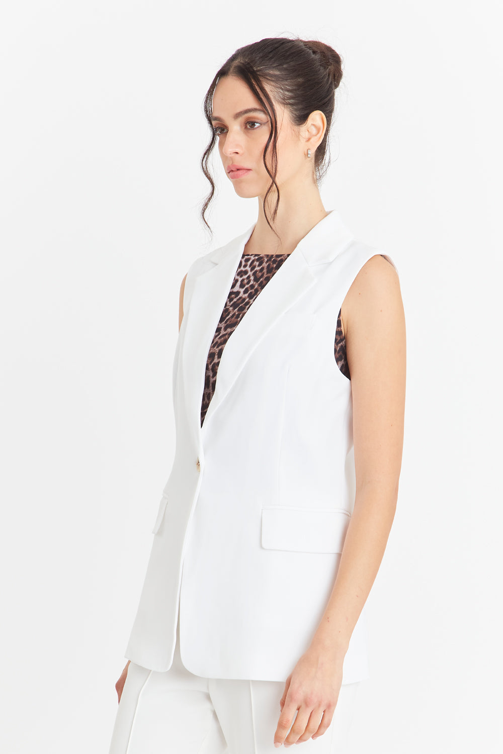 Blazer Sin Mangas Bolsillos Blanco