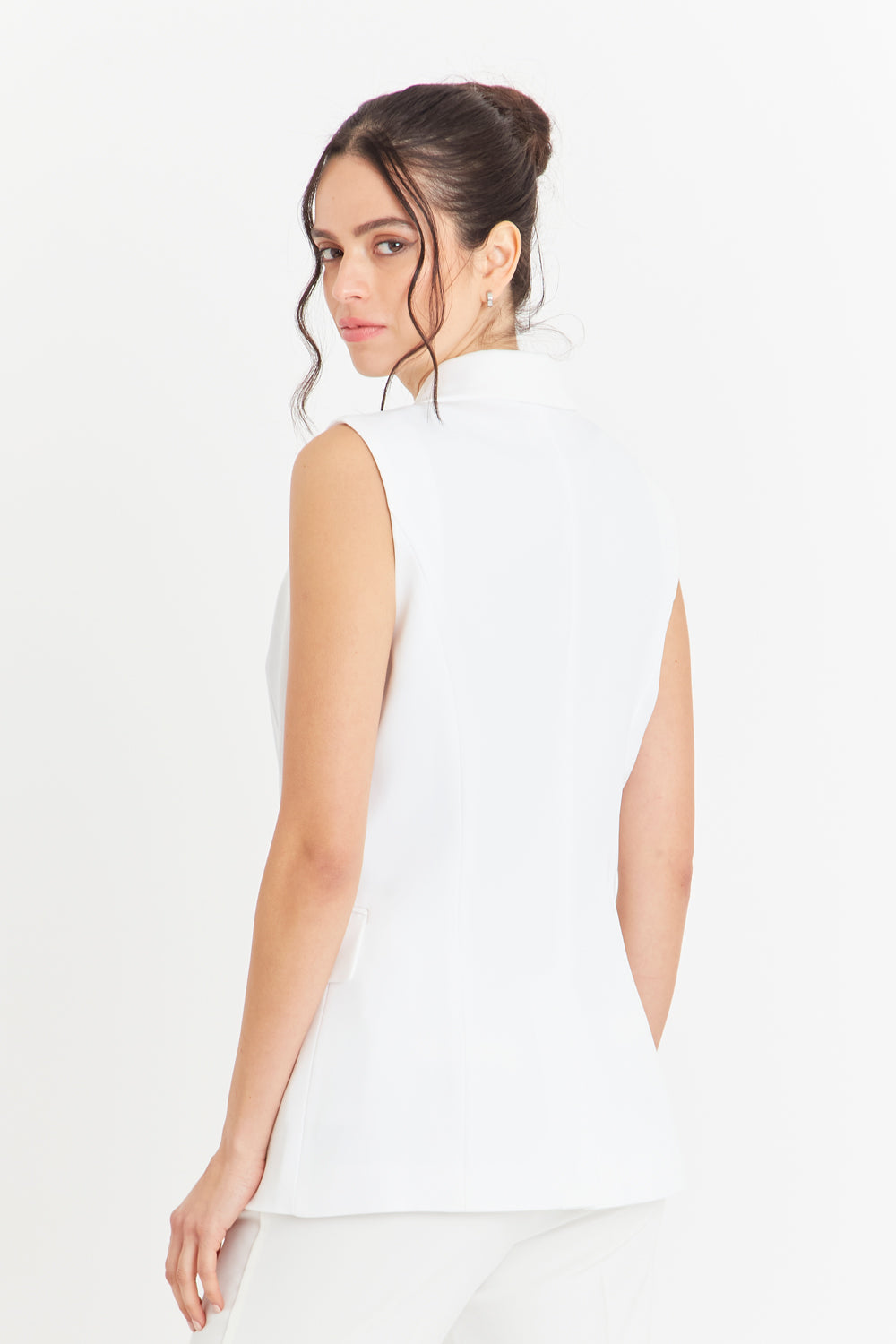 Blazer Sin Mangas Bolsillos Blanco