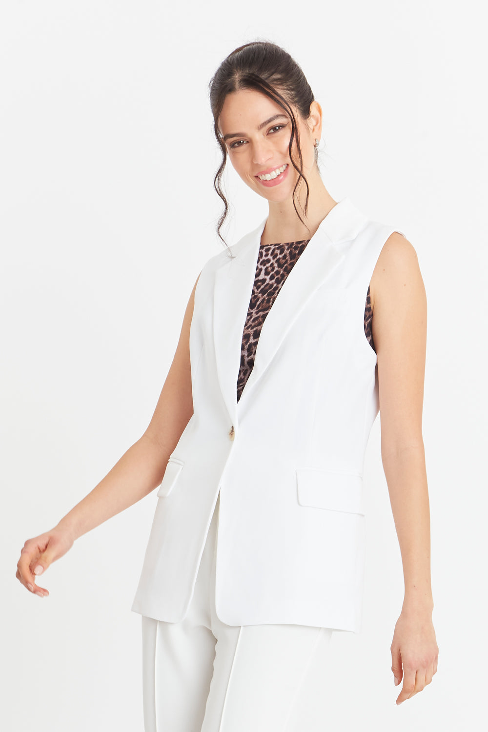 Blazer Sin Mangas Bolsillos Blanco