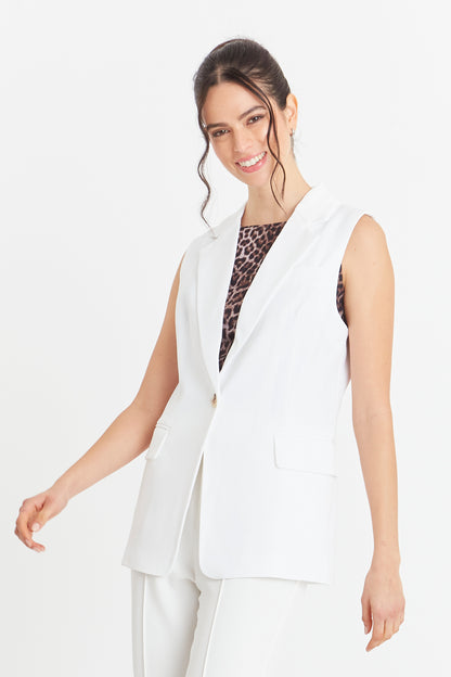 Blazer Sin Mangas Bolsillos Blanco