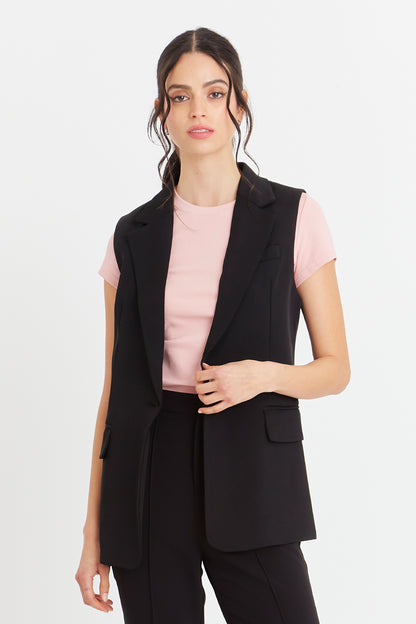 Blazer Sin Mangas Bolsillos Negro