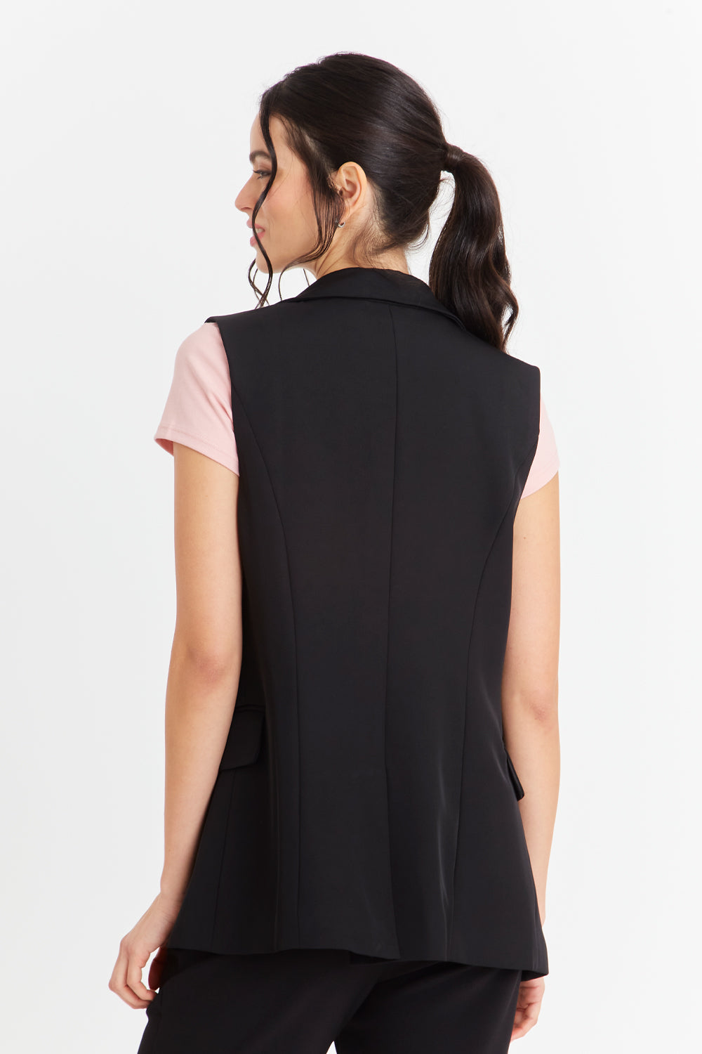 Blazer Sin Mangas Bolsillos Negro