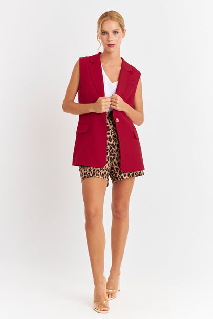 Blazer Sin Mangas Bolsillos Burdeos