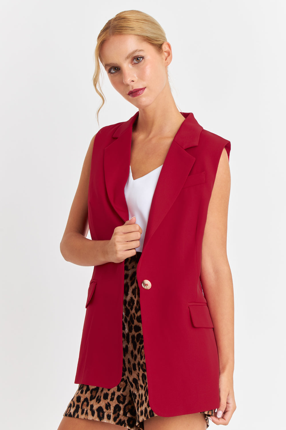 Blazer Sin Mangas Bolsillos Burdeos