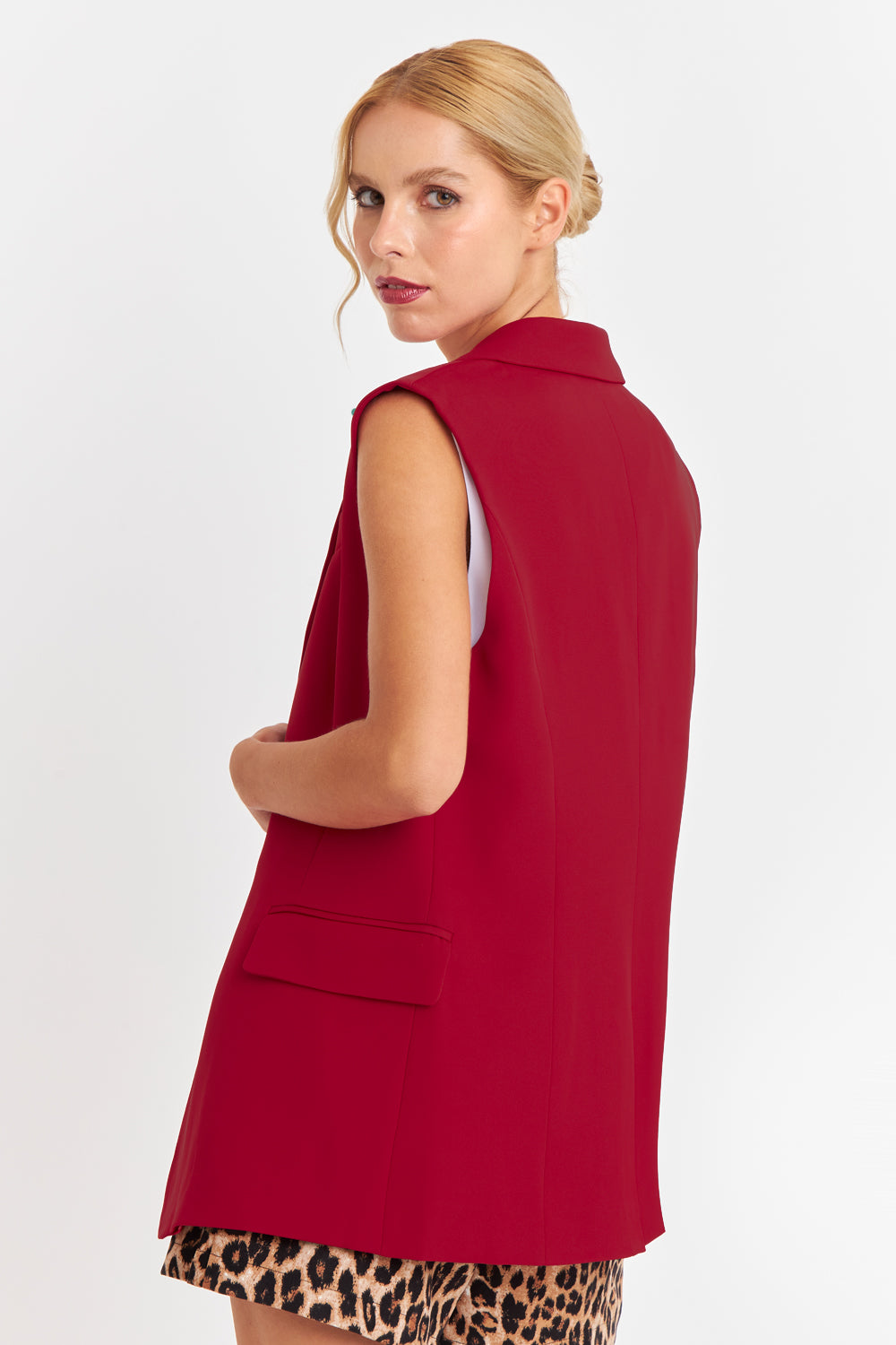 Blazer Sin Mangas Bolsillos Burdeos