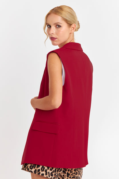 Blazer Sin Mangas Bolsillos Burdeos