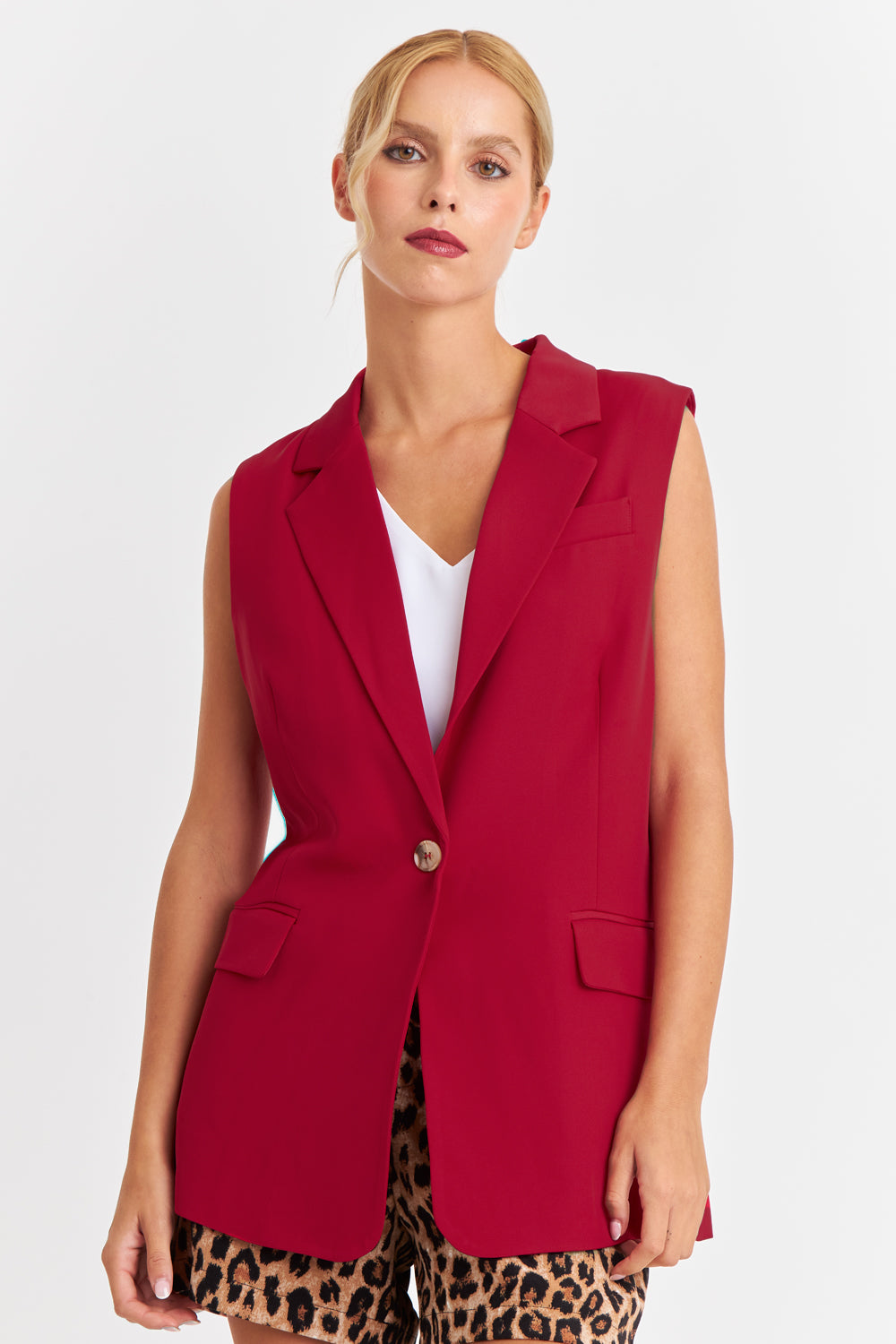 Blazer Sin Mangas Bolsillos Burdeos