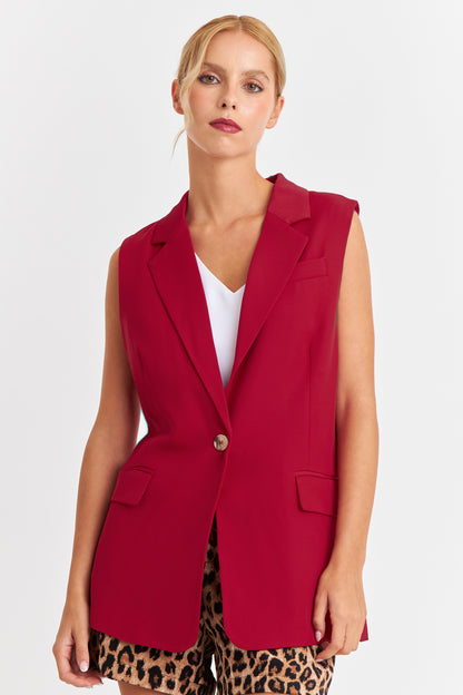 Blazer Sin Mangas Bolsillos Burdeos