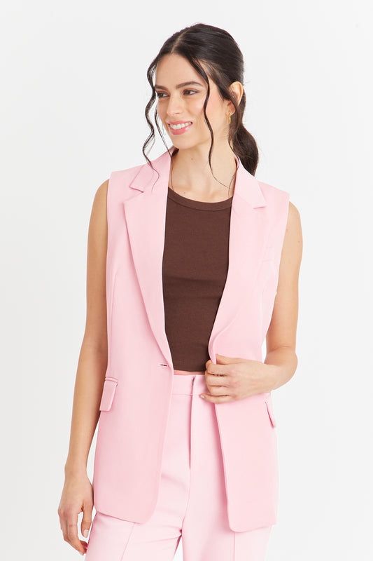 Blazer Sin Mangas Bolsillos Rosado