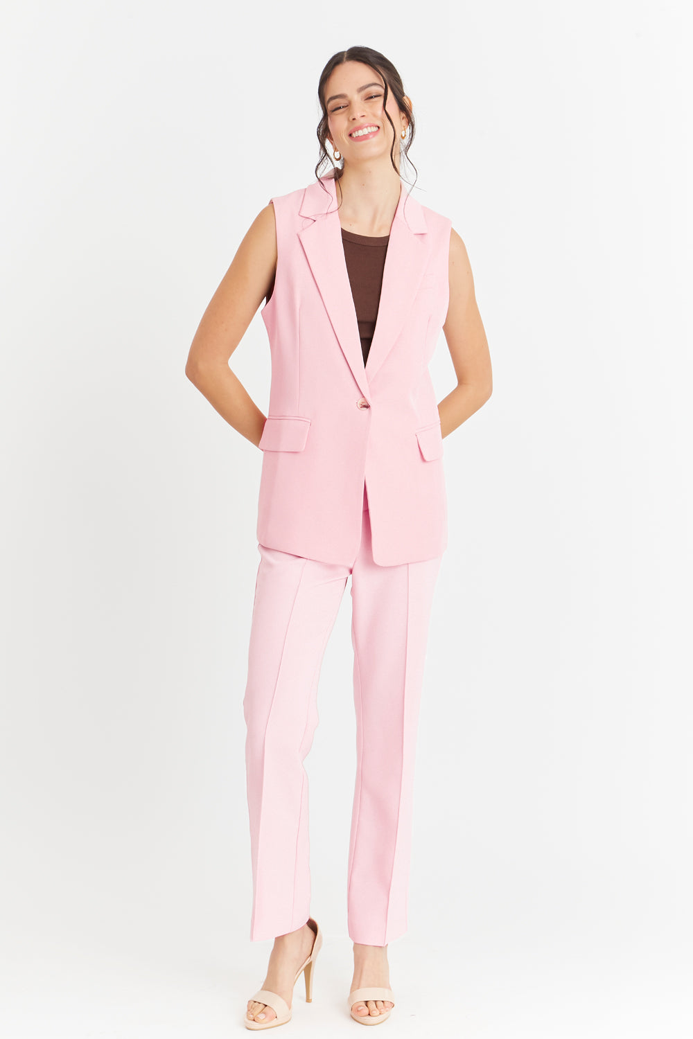 Blazer Sin Mangas Bolsillos Rosado