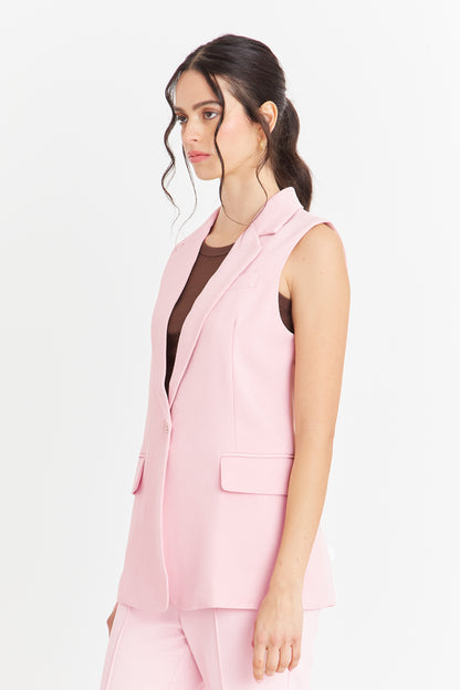 Blazer Sin Mangas Bolsillos Rosado