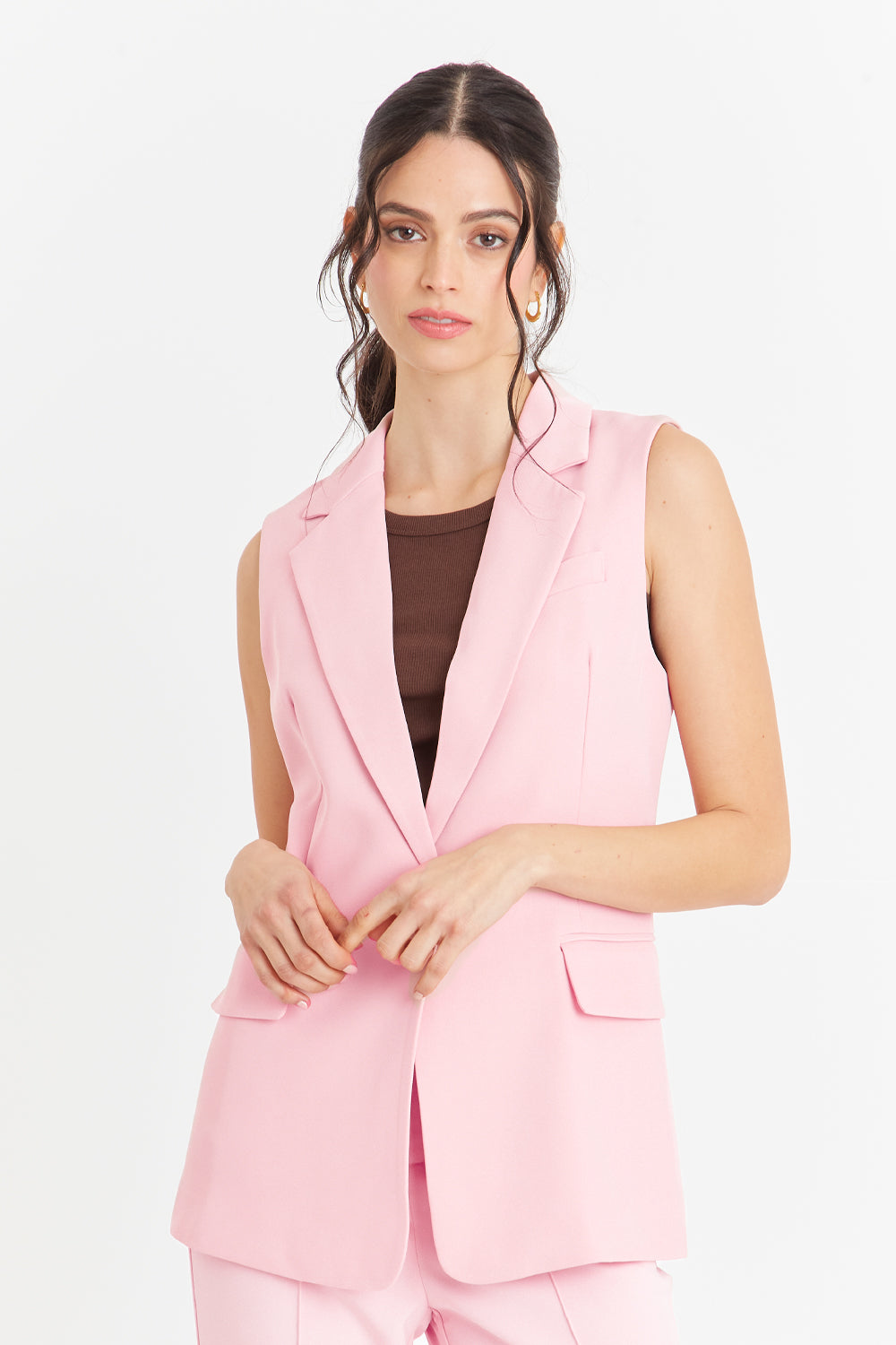 Blazer Sin Mangas Bolsillos Rosado