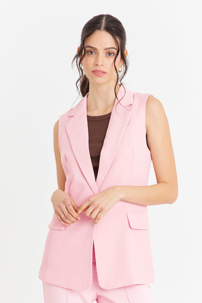 Blazer Sin Mangas Bolsillos Rosado