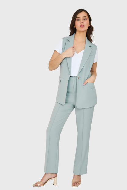 Blazer Sin Mangas Bolsillos Celeste