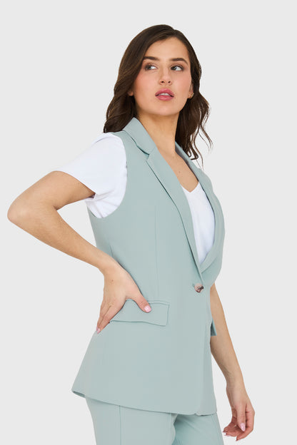 Blazer Sin Mangas Bolsillos Celeste