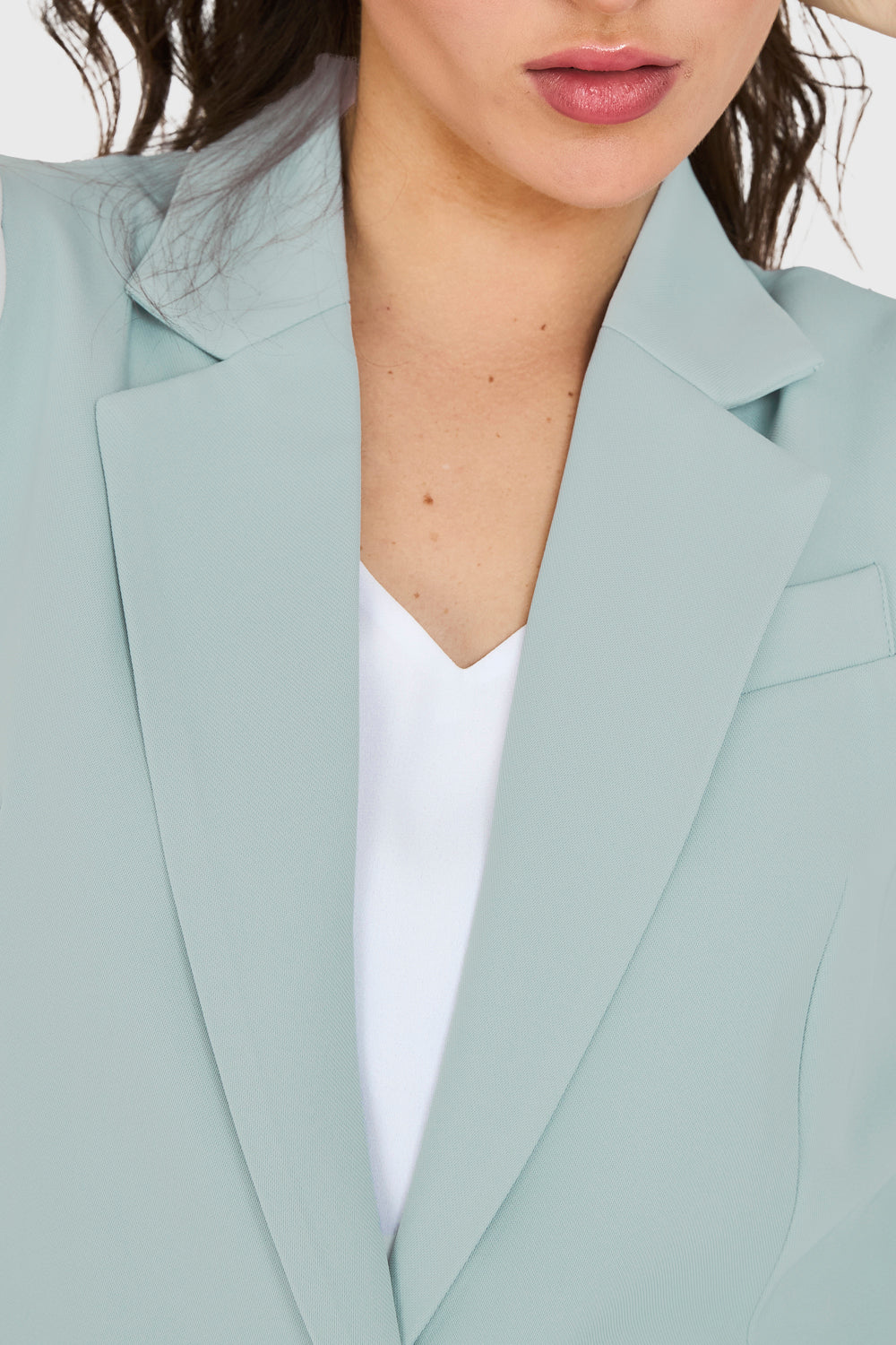 Blazer Sin Mangas Bolsillos Celeste