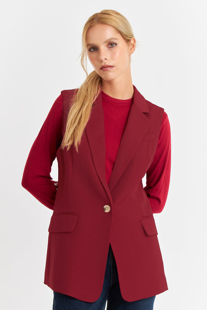 Blazer Sin Mangas Botón Burdeos