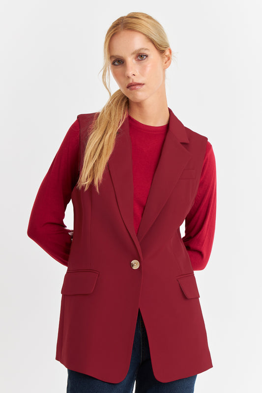 Blazer Sin Mangas Botón Burdeos