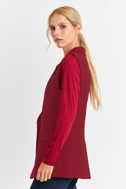 Blazer Sin Mangas Botón Burdeos