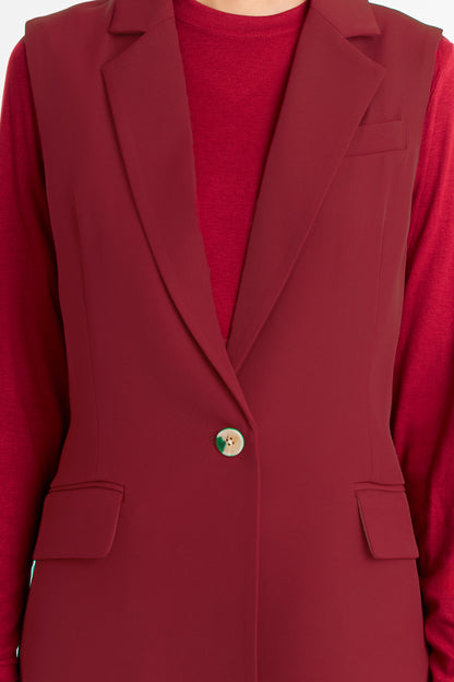 Blazer Sin Mangas Botón Burdeos