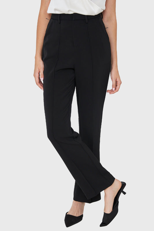 Pantalón Con Costuras Frontales Recto Negro