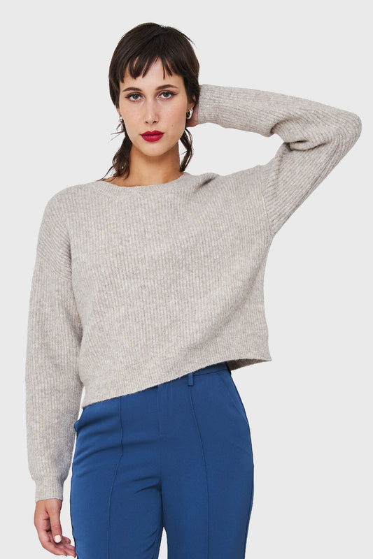 Sweater Crop Acanalado Khaki