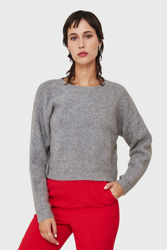 Sweater Crop Acanalado Gris