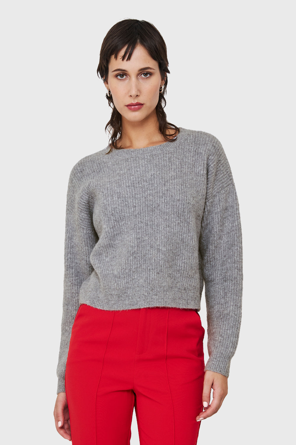Sweater Crop Acanalado Gris
