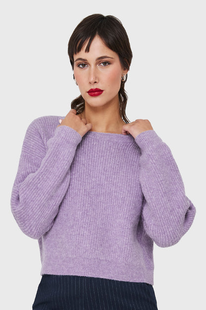 Sweater Crop Acanalado Lila