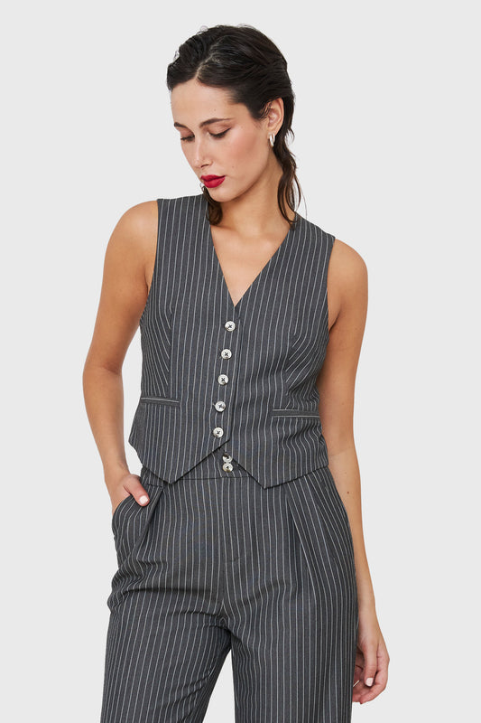 Chaleco Gilet Rayas Gris