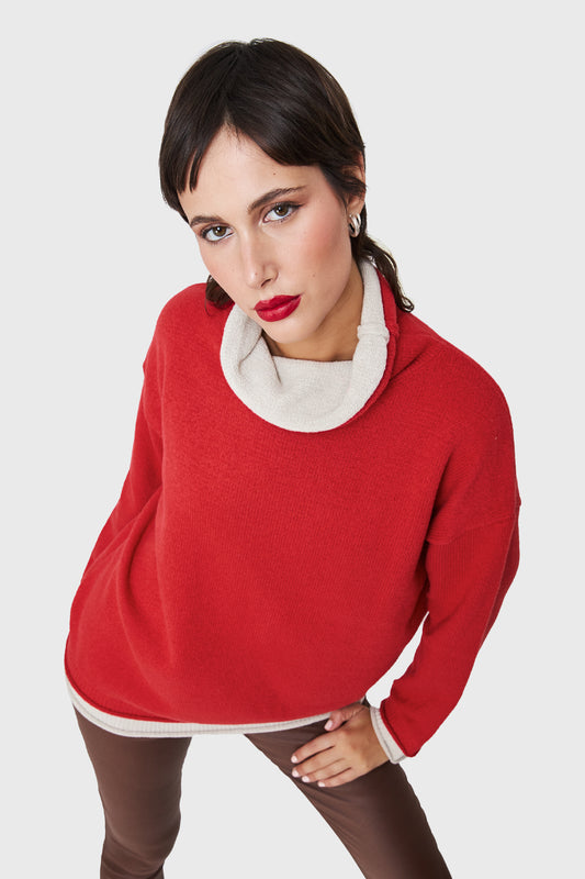 Sweater Holgado Efecto Doble Prenda Rojo