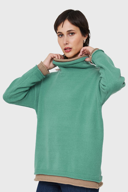 Sweater Holgado Efecto Doble Prenda Verde Menta