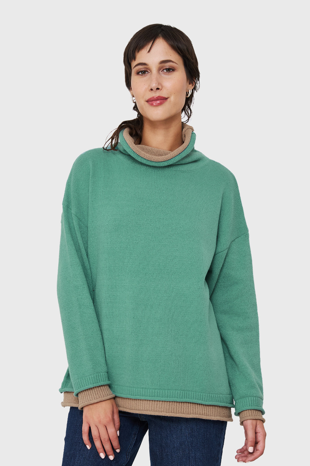 Sweater Holgado Efecto Doble Prenda Verde Menta