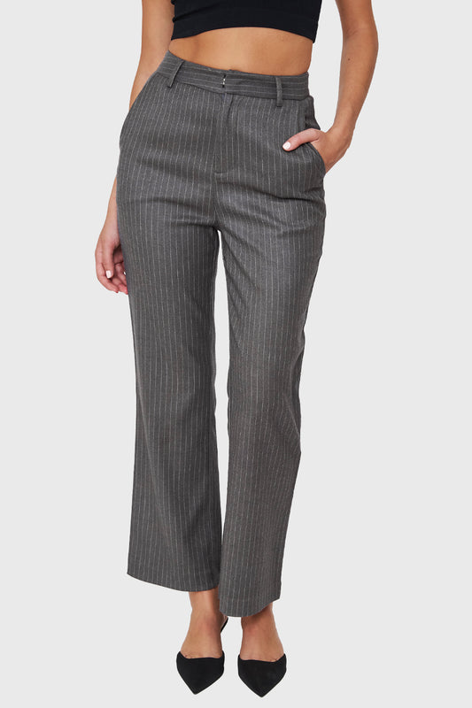 Pantalón Recto Rayas Gris