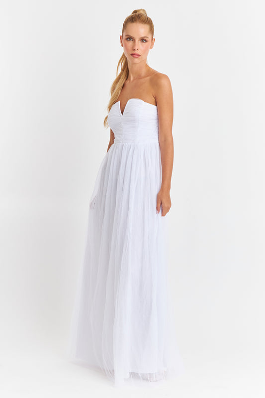 Vestido Strapless y Escote V Blanco