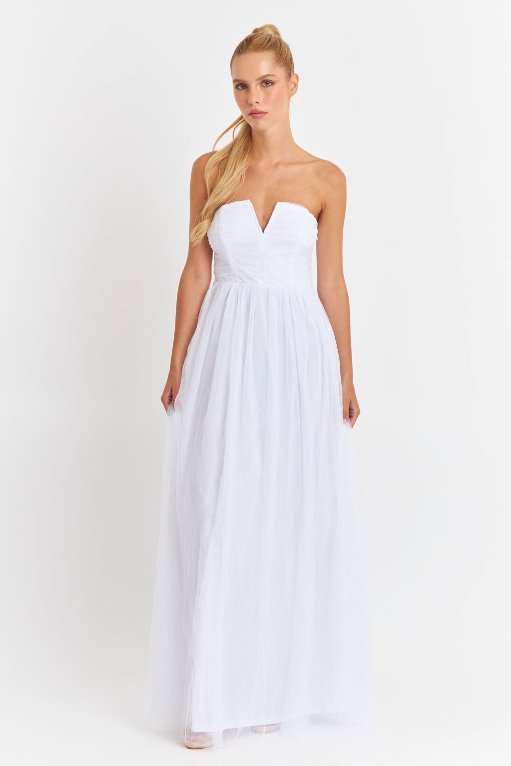 Vestido Strapless y Escote V Blanco