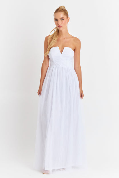 Vestido Strapless y Escote V Blanco
