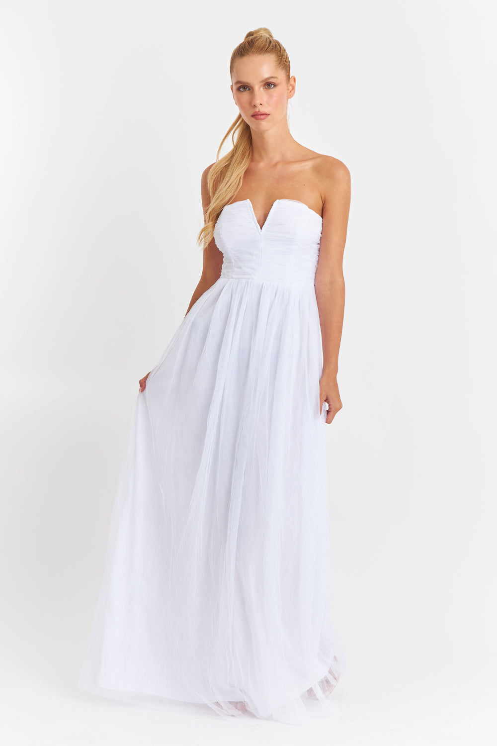 Vestido Strapless y Escote V Blanco