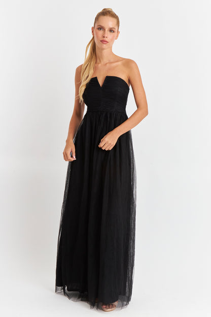 Vestido Strapless y Escote V Negro