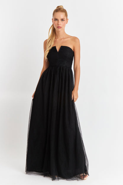 Vestido Strapless y Escote V Negro